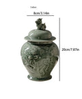 Top Tier Ceramic Airtight Tea Canisters For Loose Tea Leaves And Coffee Beans Hand Embossed Celadon Kirin Design 20cm storage jar