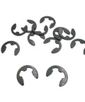 Heavy Duty Black Steel M3 To M24 E Clip Retaining Rings And Circlips for shaft fastener hardware, 10 pack, close-up view.