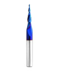 Front view of Pro-Grade 6.2 Degree Tapered Ball Nose Upcut CNC Router Bit 1/4 Inch Shank NACO Coated 2 Flute End Mill