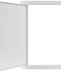Heavy Duty Metal Wall Access Panel With Slick White Finish Flows Right Over 10 By 16 Inch Drywall Cutouts, opened view.