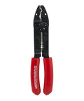American Made Multi Tool Wire Stripper Cutter And Crimper For 8-22 AWG with red handles, compact 8.5-inch size.