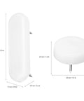White Plastic And Iron Furniture Glides With Double Head Pins For Chairs And Furniture Feet, dimensions shown, oval and round.