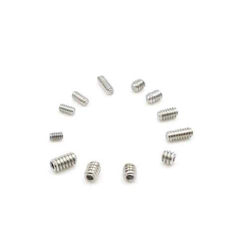 Straight Up Solid 304 Stainless Steel Cup Point Hex Set Screw Assortment featuring assorted sizes and shapes of hex screws.