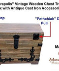 Pethahiah Antique Cast Iron Cabinet Ring Drop Pulls 2.5 Inch Matte Black 2 Pack on wooden chest trunk with iron accessories
