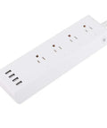 Totally Smooth Smart Power Strip With Four Wall Outlets And Four USB Charging Ports, white, featuring multiple AC outlets and USB ports.