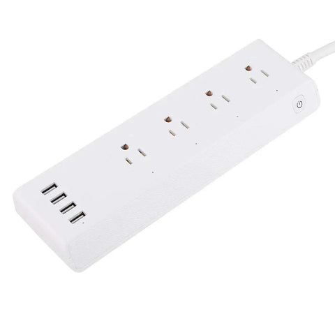 Totally Smooth Smart Power Strip With Four Wall Outlets And Four USB Charging Ports, white, featuring multiple AC outlets and USB ports.