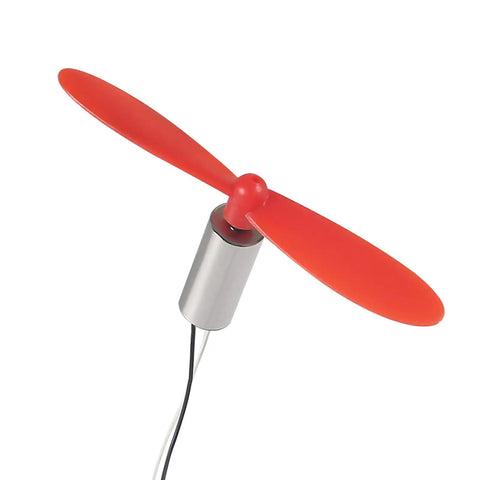 4 Pack 716 Brushed Motors Set 3.7V 45000 RPM with red 75mm propeller for FPV RC Quadcopters, close-up view