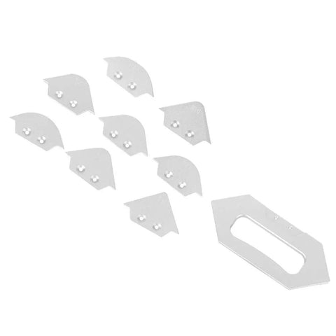 Shop Ready Router Table Corner Radius Jig Set Built Tough With Real Aluminum Alloy Includes Eight Chamfer Profile Templates R5 Through R40 showing angled radius plates.