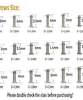 Diagram of screw sizes from 2mm to 10mm for Stainless Steel Silver Micro Screws Set for Glasses and Watches, Metric Tiny Screws M1.2 M1.4 M2.0