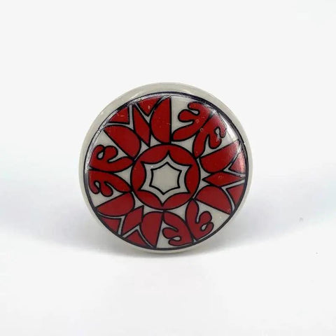 Slick Hand Painted Ceramic Furniture Knobs With A Fresh Red And Grey Finish Offering Boss Vintage Vibes Perfect For Sharp Drawer Handles Cabinet Cupboard Door Pulls And DIY Woodworking - round red and white decorative knob