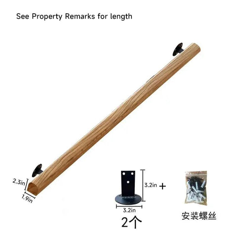 Premium Solid Wood Stair Handrail 2 Foot Wall Mounted Guardrail with mounting hardware and dimensions.