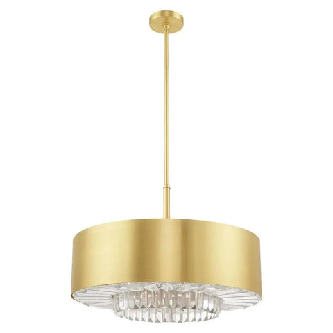 Gorgeous Six Light Pendant Featuring Brushed Nickel Drum Shade And Clear Faceted K9 Crystals to elevate your living room decor.