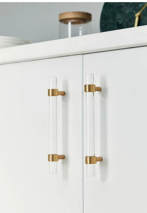 Cabinet with Adjustable Acrylic And Brass Cabinet Pulls With Center To Center Range 0 To 6 Point 2 Inches Four Piece Set In Modern Gold Finish