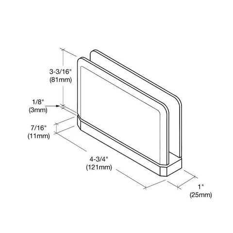 Technical drawing of Brushed Bronze Top Or Bottom Mount Hinge for 1/2 inch tempered glass, dimensions labeled for heavy-duty glass door hardware