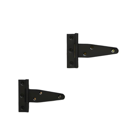 Heavy Duty T Shaped Door Hinges Set In 3 Inch 4 Inch And 6 Inch Sizes Includes 1 2 4 6 Piece Options Cold Rolled Steel With Black Finish