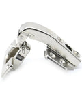 Set Of Four 90 Degree Corner Fold Cabinet Door Hinges With 3 Way Adjustable Design, nickel-plated steel, side view detail.