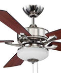 Margaux LED Ceiling Fan With Light Kit, Polished Nickel Finish, Matte Black And Cherry Blade Accents, White Opal Glass