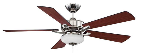 Margaux LED Ceiling Fan With Light Kit, Polished Nickel Finish, Matte Black And Cherry Blade Accents, White Opal Glass