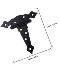 Tough Black Iron Barn Door Hinges With Smooth Silent Ride For Heavy Duty Wood Gate Hardware Featuring Offset Mounting Holes And No Fuss Rustic Decor Strap Design, 13x11 cm size.