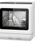 Crisp White Compact Countertop Dishwasher Boasting 28 Item Capacity Ideal For Apartments And Digs This Bad Boy Cleans Heavy Duty with dishes inside.
