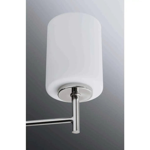 Close-up of Replay Collection Etched White Glass Modern Chandelier Light, 3 Light, Polished Nickel Finish
