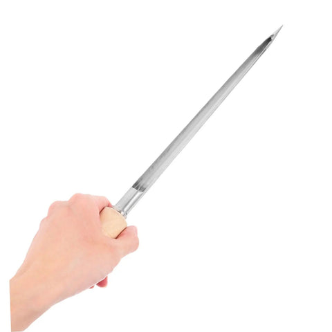Hand holding Stainless Steel Grain Sampler With Wooden Handle For Wheat And Rice Sampling, Easy To Use Farm Grade Probe