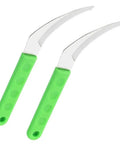 2-Pack Handheld Weeding Tool With Serrated Edge For Grass Vines And Branches Durable Stainless Steel Manual Weeder, green handles.
