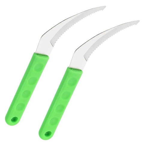 2-Pack Handheld Weeding Tool With Serrated Edge For Grass Vines And Branches Durable Stainless Steel Manual Weeder, green handles.