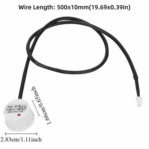 Non Touch Liquid Level Sensor 5 To 24V Wide Voltage For Airtight Containers with cable and dimensions visible