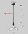 Glass Dome Pendant Light Dimmable Hanging Fixture For Kitchen Island And Dining Areas with 47.2 inch adjustable cord