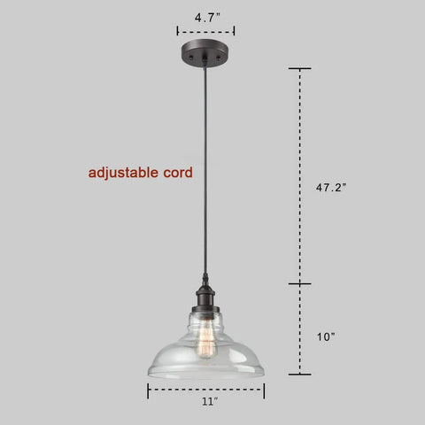 Glass Dome Pendant Light Dimmable Hanging Fixture For Kitchen Island And Dining Areas with 47.2 inch adjustable cord