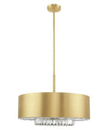 Gorgeous Six Light Pendant Featuring Brushed Nickel Drum Shade And Clear Faceted K9 Crystals to Elevate Your Living Room Decor and Dining Area