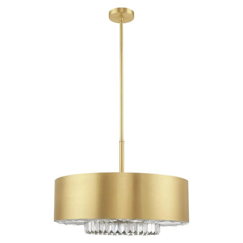 Gorgeous Six Light Pendant Featuring Brushed Nickel Drum Shade And Clear Faceted K9 Crystals to Elevate Your Living Room Decor and Dining Area