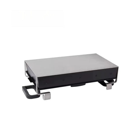 Professional Grade Dead On Precision Resin Print Bed Replacement Plate For Desktop Resin Printers angled view with solid surface and handles.