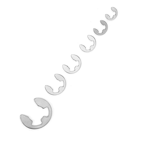 Heavy Duty 300 Piece Stainless Steel E Clip Set M1.2 to M15 Retaining Ring Circlip Assortment Kit, various sizes displayed