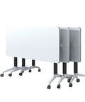 Compact Folding Computer Desk With Handy Built In Drawers And Smooth Riding Casters For Home Offices Training Rooms Or Large Conference Areas Stress Free Setup, stacked with four rolling bases.