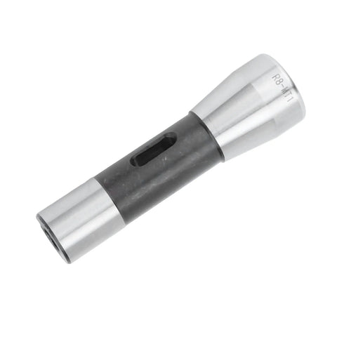Oblique view of MT1 Reducing Spindle Adapter with Morse Taper Drill Sleeve in premium alloy steel, 114 mm, for lathe use.