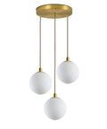 Modern Minimalist Pendant Light With White Glass Globe Shade, Premium Brass Spherical Ceiling Fixture, Three Light Hanging Lamp