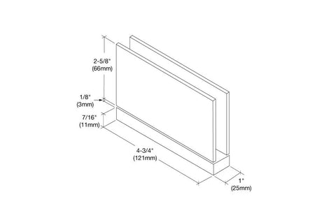 Technical drawing for Senior Cardiff Satin Nickel Glass Door Hinge dimensions for 1/2 inch glass installation.
