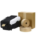 Electric Water Activated Tape Dispenser And Kraft Paper Tape Cutter With Instant Heater For Heavy Duty Shipping Sealing near rolls of tape and box.
