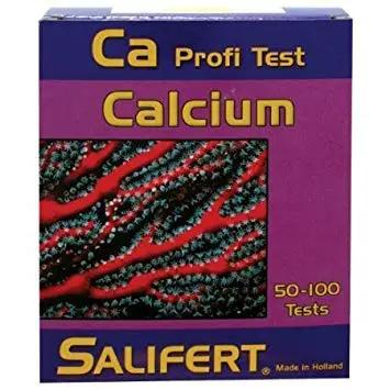 Hassle Free Aquarium Water Chemistry Test Kit No Sweat Alkalinity Calcium Magnesium Drop Analyzer box showing calcium test details.
