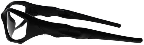 Badass Wraparound Safety Glasses Featuring Dope Black Full Rim Frames And Impact Resistant Polycarbonate Photochromic Lenses side view showing sleek design.