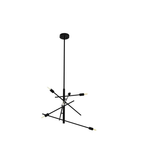 Black Modern Sputnik Chandelier With Adjustable Arms 6 Light Dope Mid Century Ceiling Pendant For Dining Room Kitchen Island Bedroom Or Foyer Easy Install