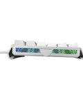 Rig Ready Aluminum Gaming Keyboard Featuring Smooth As Butter Mx2A Red Switches For Lightning Fast Response And Tight Control Paired With Vivid Rgb Lighting Sleek White Build And Reliable Wired Setup Control side view with RGB lighting