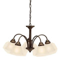 Wynberg 13.75 Inch Five Light Chandelier with satin etched glass in Olde Bronze, ideal for dining room or kitchen island lighting.