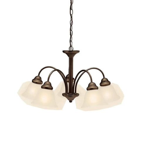 Wynberg 13.75 Inch Five Light Chandelier with satin etched glass in Olde Bronze, ideal for dining room or kitchen island lighting.