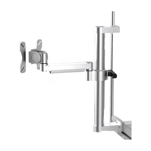 Mount Your Screen In Style With This Single Aluminum Monitor Arm Stand In Slick Silver, showcasing adjustable arm and sturdy clamp.