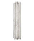 Sleek Modern Wall Sconce with Polished Nickel Finish and Sweeping Spanish Alabaster Fins Creates a Killer Wave Design for Your Living Room, featuring Opal Matte Glass Tube for Ambient Sweet Lighting in Contemporary Style Measuring 24.5 Inches High By 6, showing stylish alabaster fins.