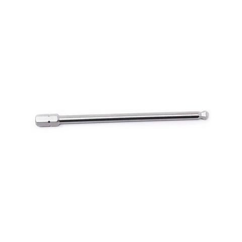 Top Shelf Four Inch Extended Hex Screwdriver Bit With Three Sixteenth Inch Ball End crafted for stubborn rifle screws, shown in silver.