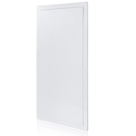 Built Tough 14 By 29 Inch White Polystyrene Drywall Access Panel Paintable Concealed Maintenance Door with smooth edges.